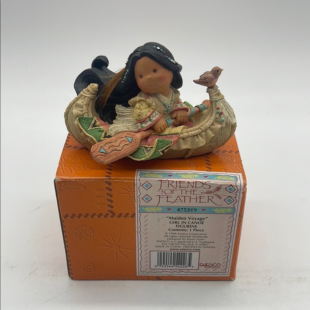 Enesco Friends of the Feather Girl in Canoe Figurine